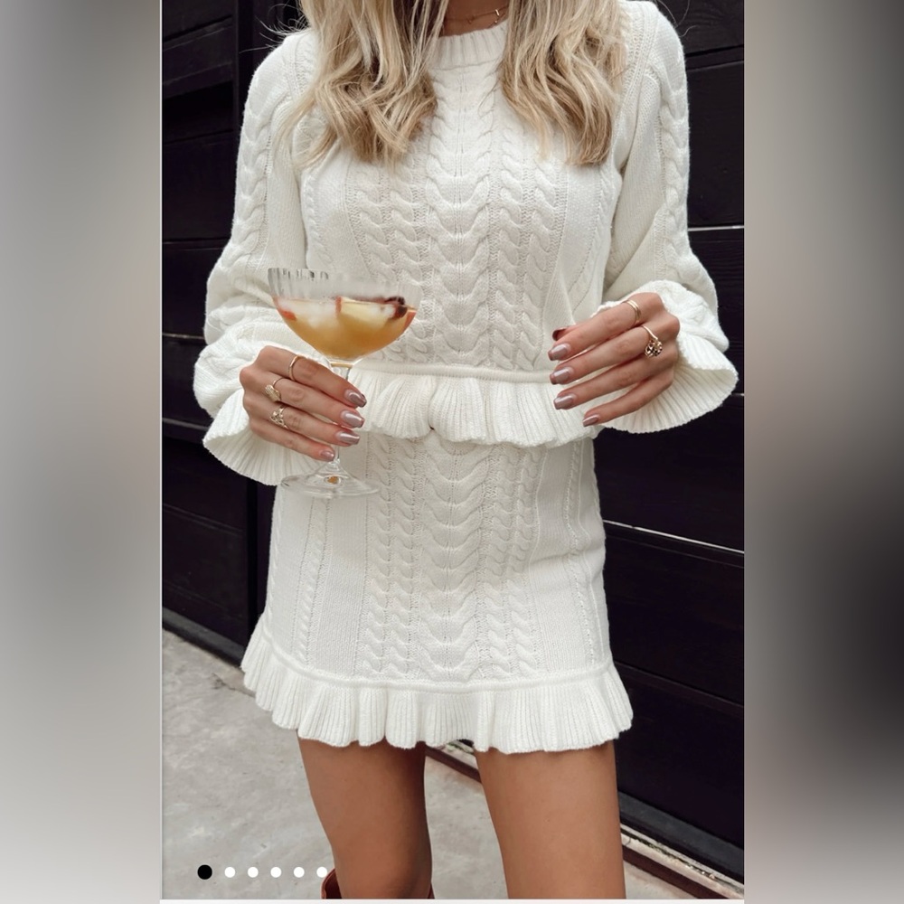 Show Me Your MuMu Cream Cable Knit Long Sleeve Ruffle Dress